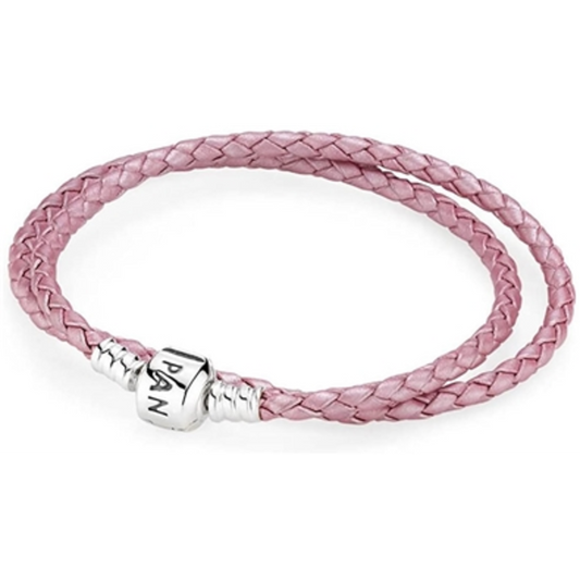 DOUBLE LEATHER BRACELET, PINK, 16.1"