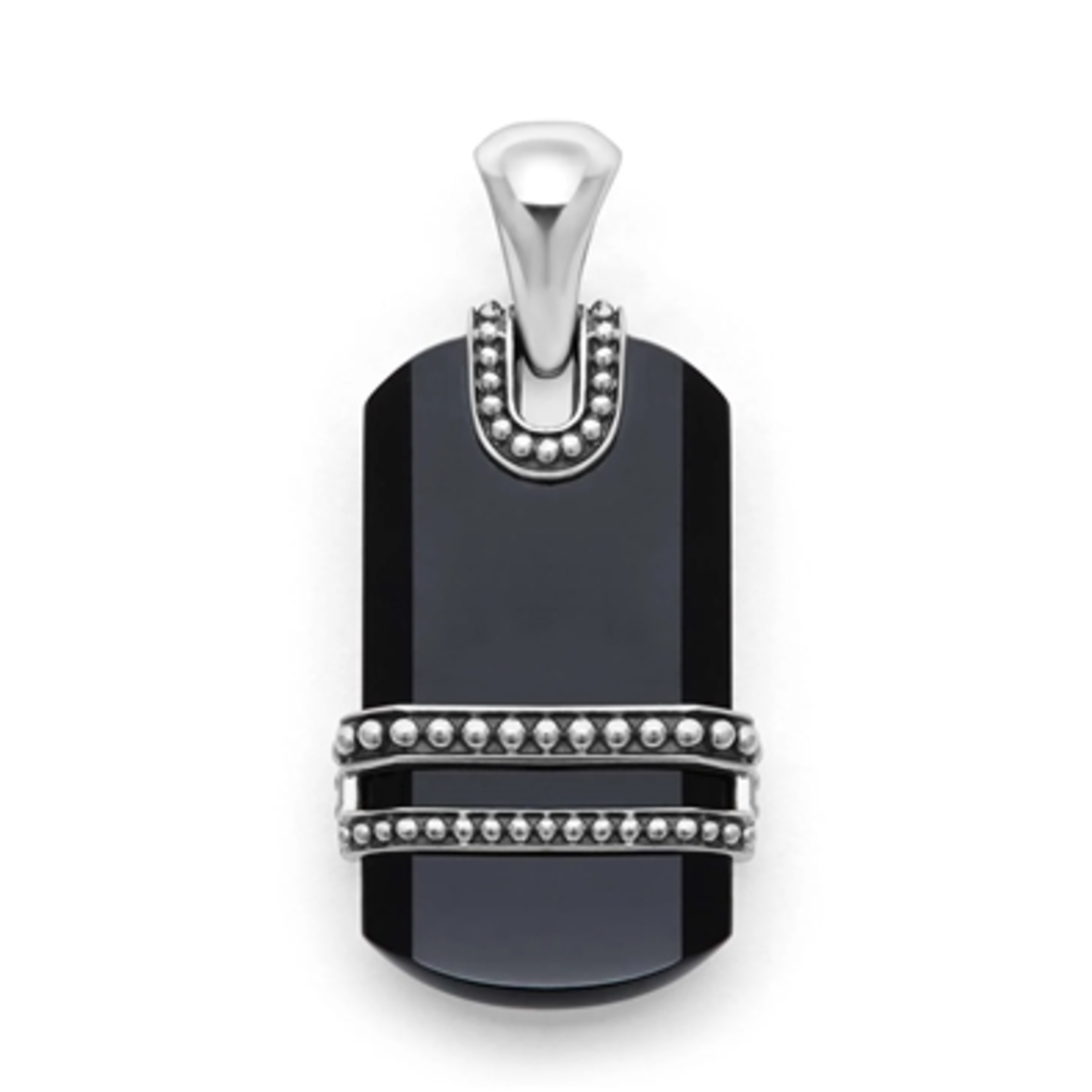 BLACK AGATE TAG AMULET, STERLING SILVER