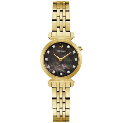 LADIES' REGATTA GOLD-TONE STAINLESS STEEL RECTANGLE WATCH, BLACK MOP DIAL