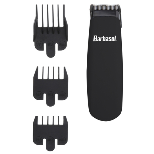 BARBASOL TOUCH UP TRIMMER, STAINLESS STEEL BLADES FOR PRECISION CUTS, 3 GUIDE COMBS