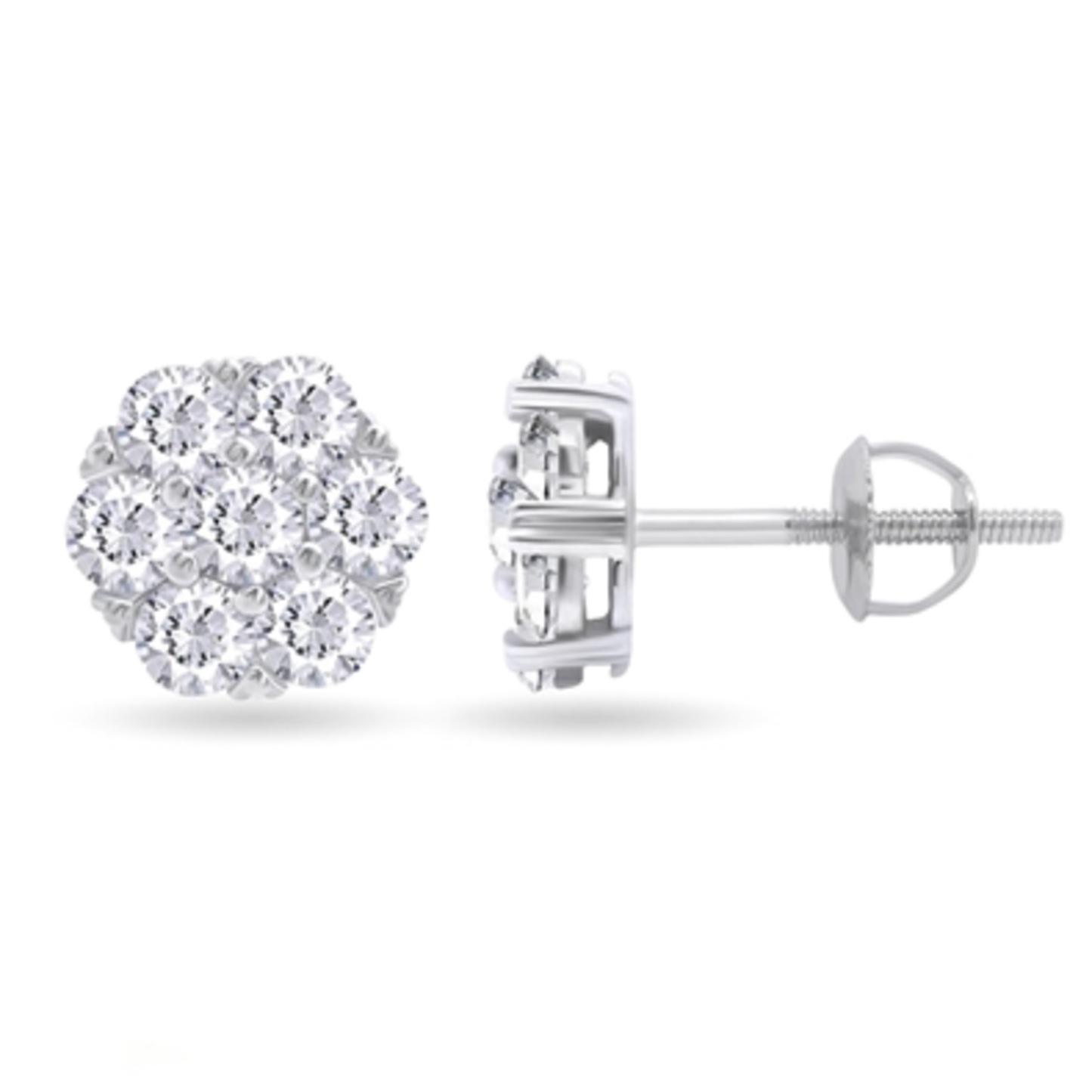 STERLING SILVER CRYSTAL CLUSTER EARRINGS, SILVER, 8MM