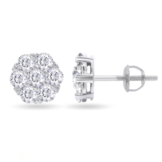 STERLING SILVER CRYSTAL CLUSTER EARRINGS, SILVER, 8MM