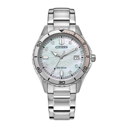 LADIES WEEKENDER STAINLESS STEEL BRACELET WATCH WHITE MOP DIAL