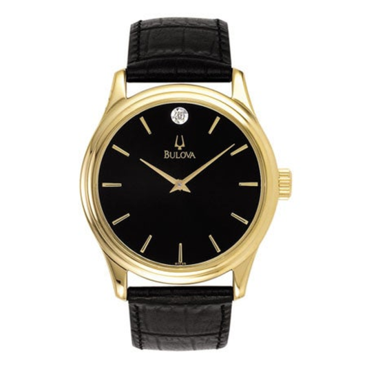 MENS CORPORATE COLLECTION GOLD & BLACK LEATHER STRAP WATCH BLACK DIAL