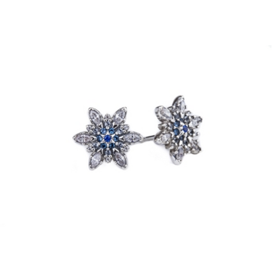 CRYSTALIZED SNOWFLAKE EARRINGS, STERLING SILVER CLEAR BLUE CZ