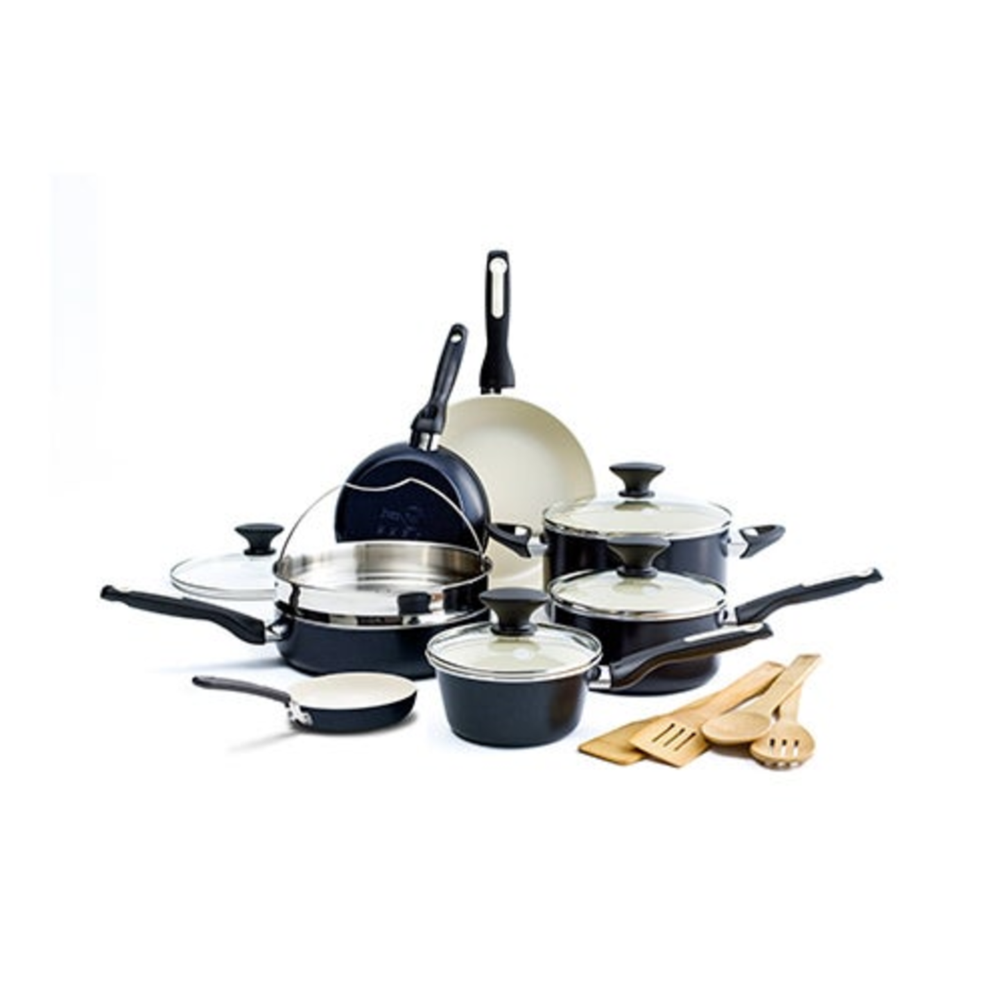 RIO 16PC CERAMIC NONSTICK COOKWARE SET BLACK