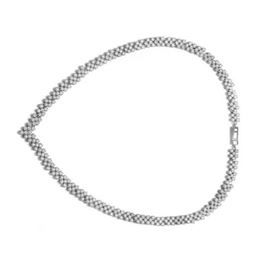 CZ RHODIUM CLASSIC TENNIS NECKLACE, CLEAR, 16''