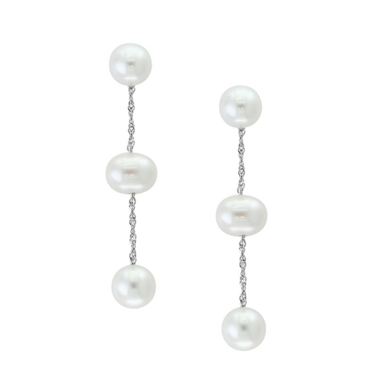 LALI JEWELS 14K WHITE GOLD WHITE FRESH WATER PEARL EARRING