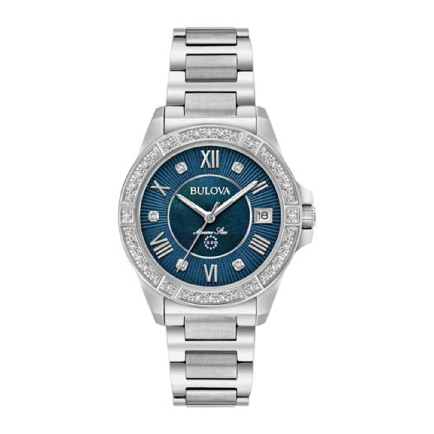 LADIES' MARINE STAR SERIES L DIAMOND SILVER-TONE SS WATCH, BLUE MOP DIAL