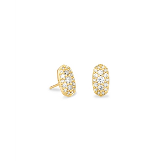 GRAYSON CRYSTAL STUD EARRINGS, GOLD METAL WHITE CZ