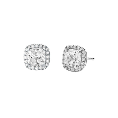 PRECIOUS METAL STERLING SILVER PAVE SQUARE STUD EARRINGS
