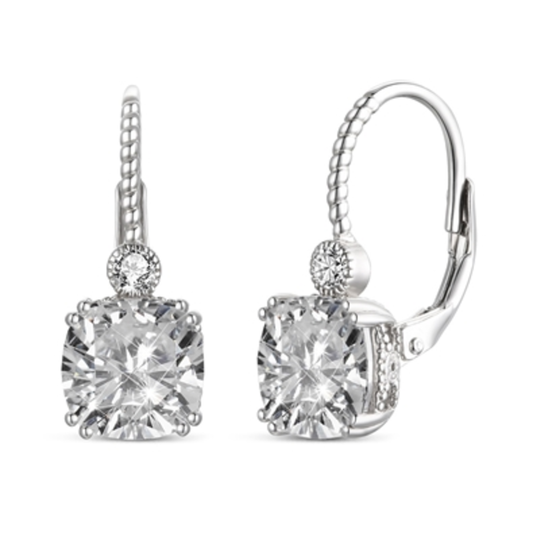 RHODIUM PLATED CZ LEVERBACK EARRINGS, CLEAR, 0.82
