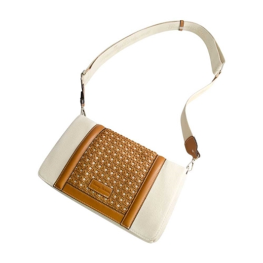 WOVEN FLAP CROSSBODY BAG, BROWN