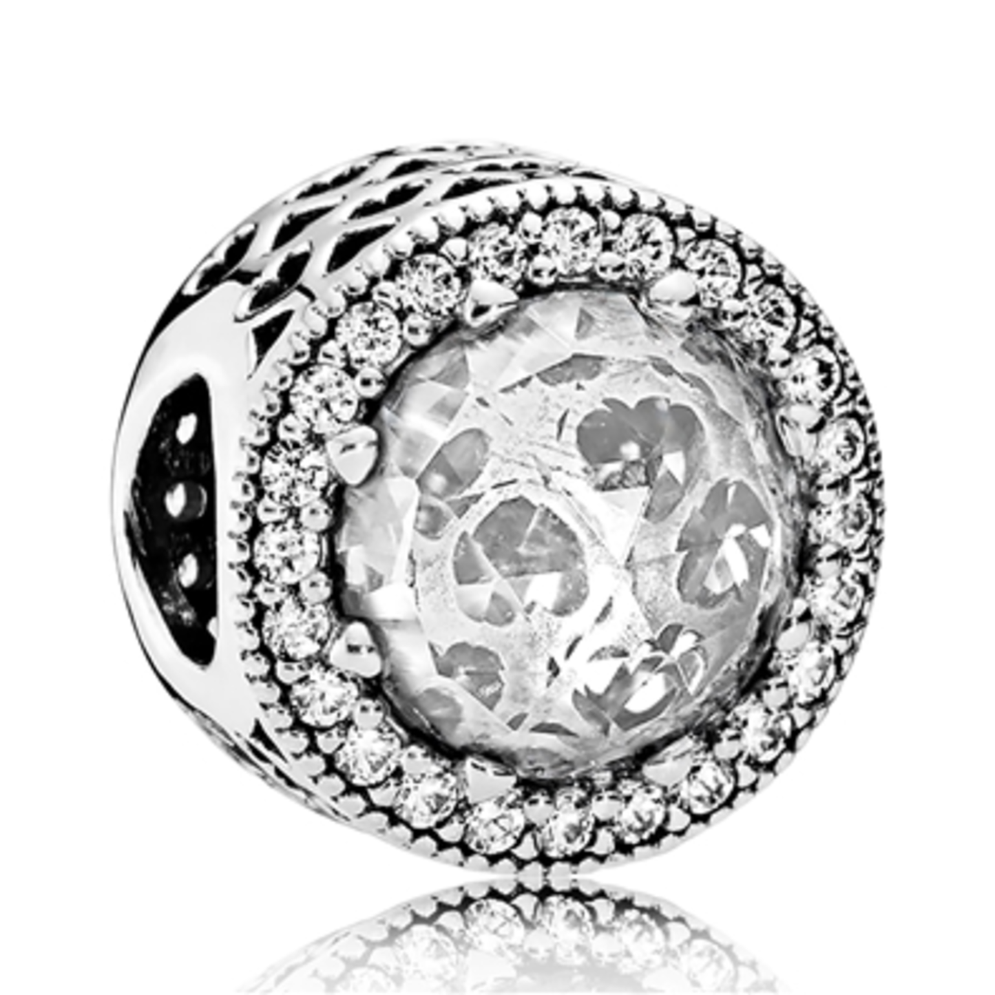 SPARKLING CLEAR RADIANT HEARTS CHARM, SILVER