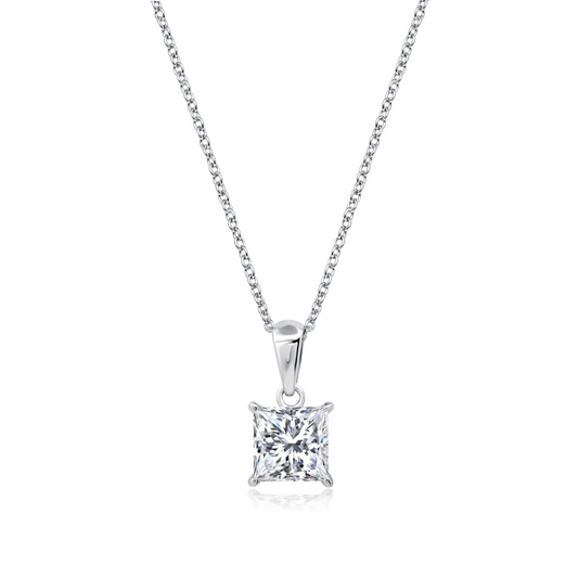 CRISLU PRINCESS CUT SOLITAIRE BEZEL SET PENDANT SMALL FINISHED IN PURE PLATINUM