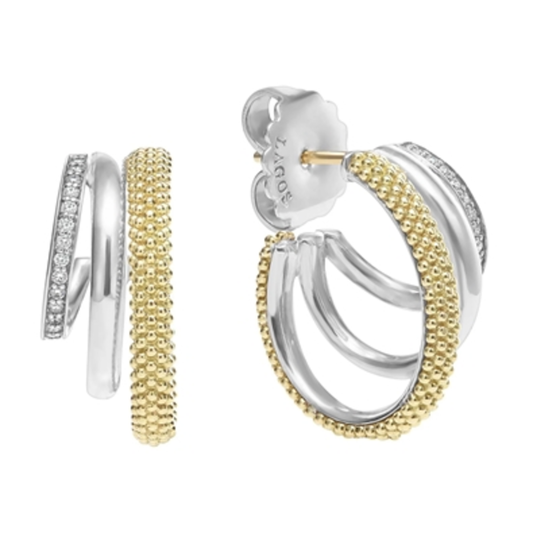TWO-TONE DIAMOND HOOP EARRINGS, STERLING SILVER & 18K GOLD