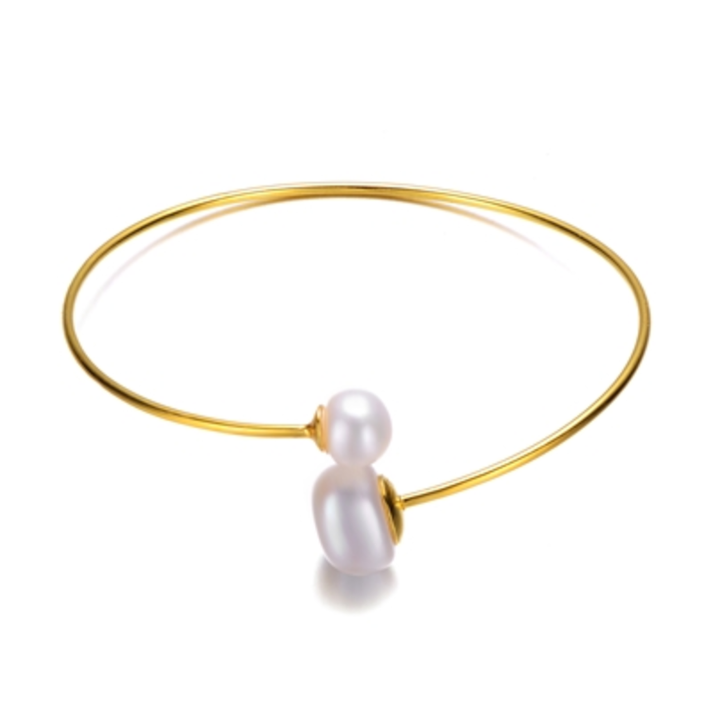 STERLING SILVER GOLD PLATED PEARL BANGLE, GOLD, 7.25"