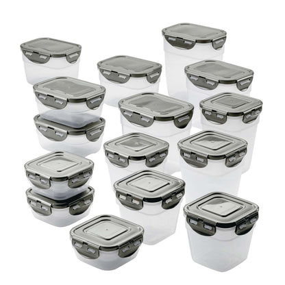30PC LEAKPROOF STACKING CONTAINER FOOD STORAGE SET GRAY