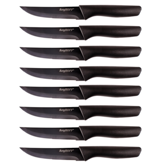 8PC SERRATED STEAK KNIFE SET WITH NS SS, BLACK
