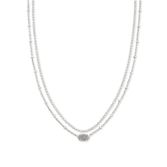 EMILIE MULTI STRAND NECKLACE, RHODIUM PLATINUM DRUSY
