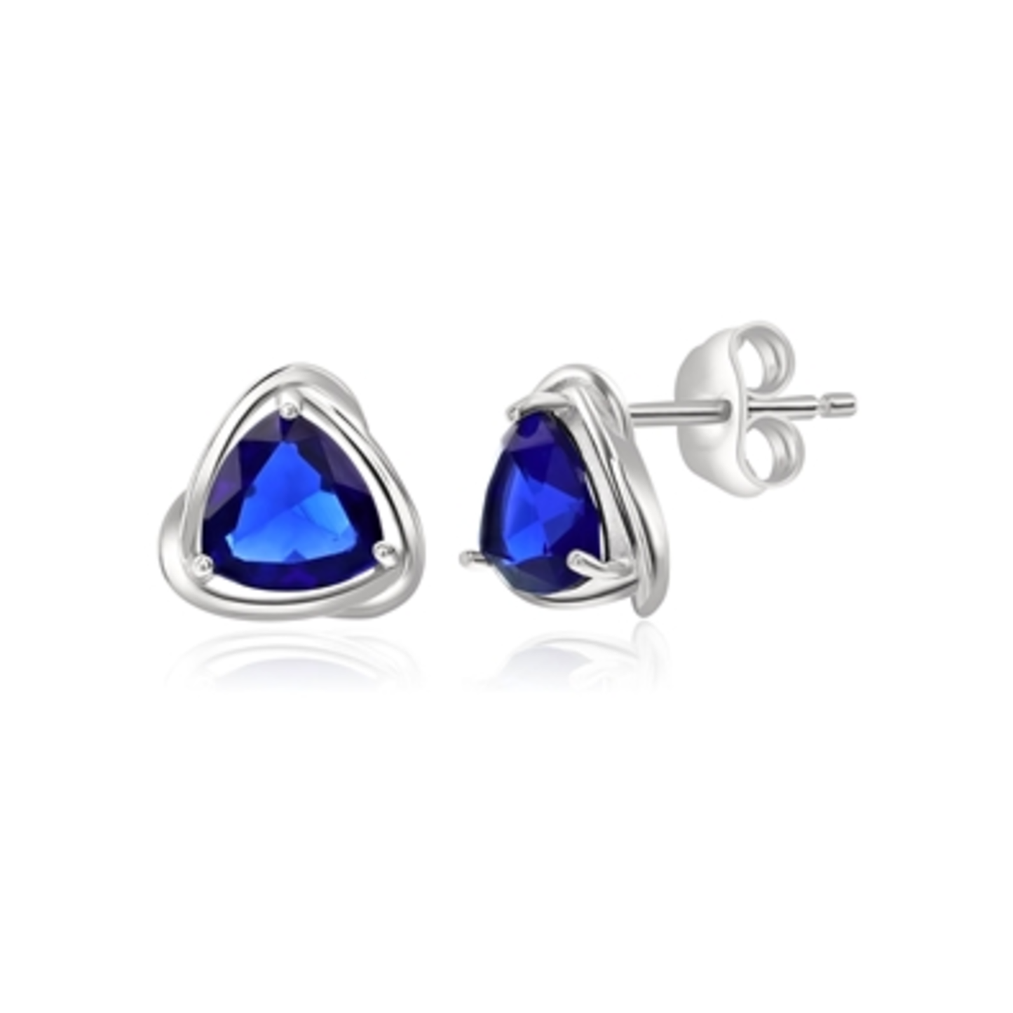 TRILLION CUT TWISTED SAPPHIRE STUDS, SILVER, 6MM