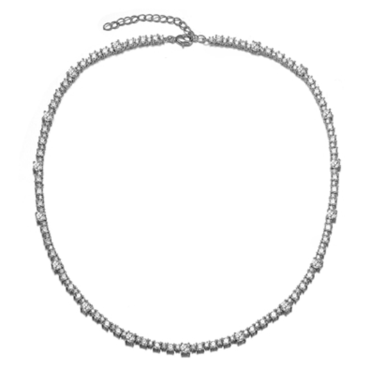 CZ RHODIUM MODERN TENNIS NECKLACE, CLEAR, 18"