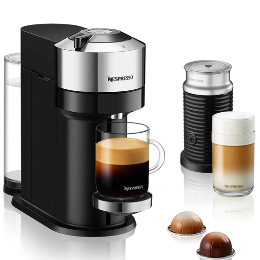 NESPRESSO VERTUO NEXT DELUXE BY DE'LONGHI WITH AEROCCINO - CHROME