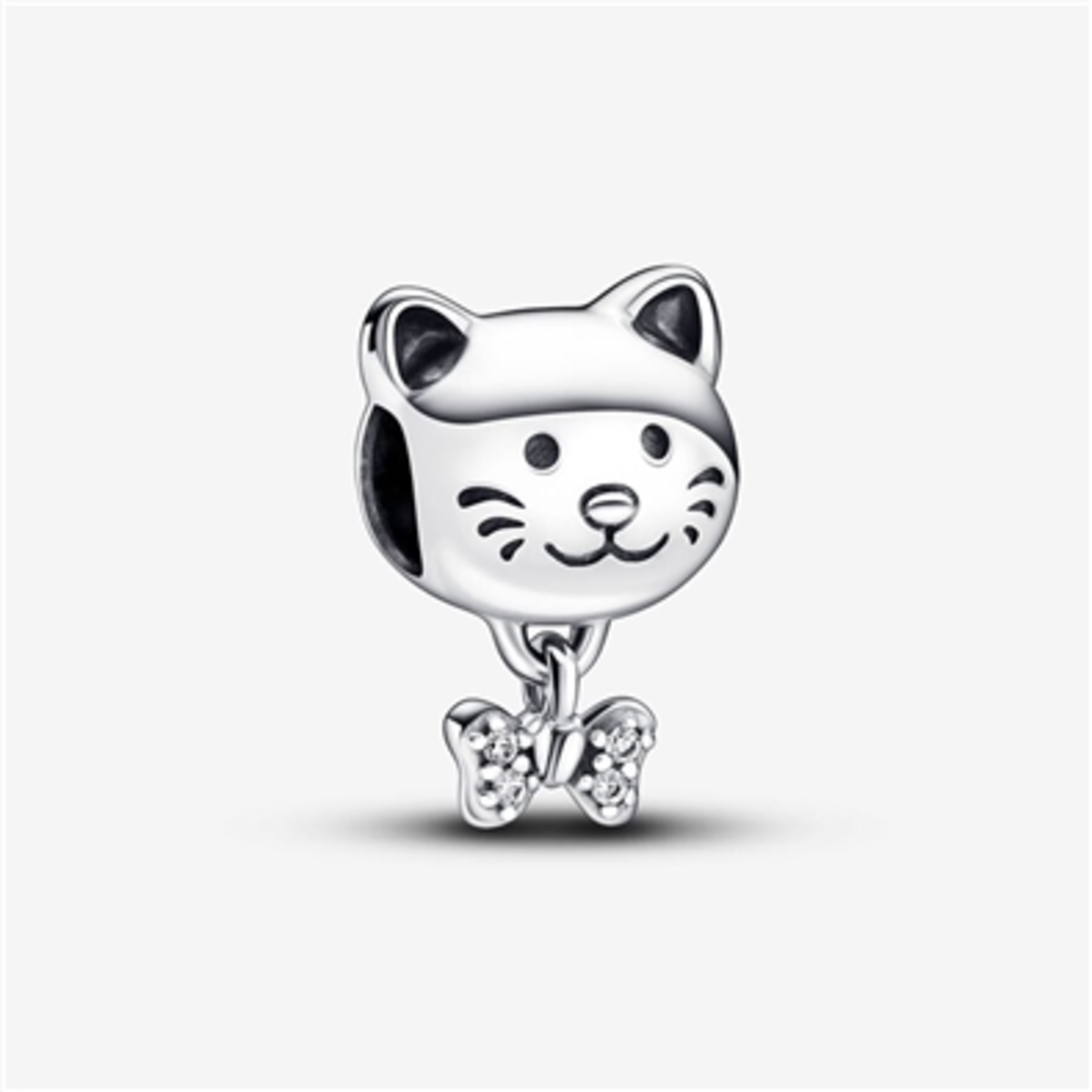 PET CAT AND BOW CHARM, SILVER