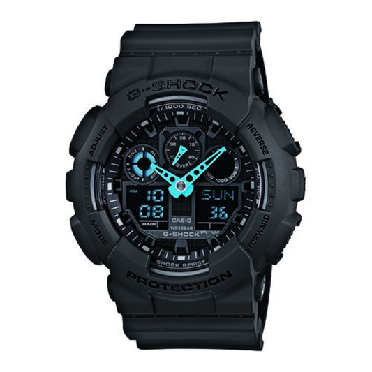 G-SHOCK ANALOG DIGITAL GRAY AND NEON BLUE WATCH