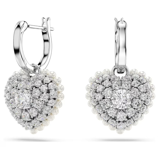 SWAROVSKI HYPERBOLA DROP EARRINGS HEART, WHITE, RHODIUM PLATED
