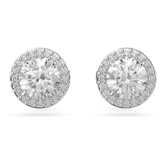 SWAROVSKI UNA ANGELIC STUD EARRINGS ROUND CUT, PAVÉ, WHITE, RHODIUM PLATED