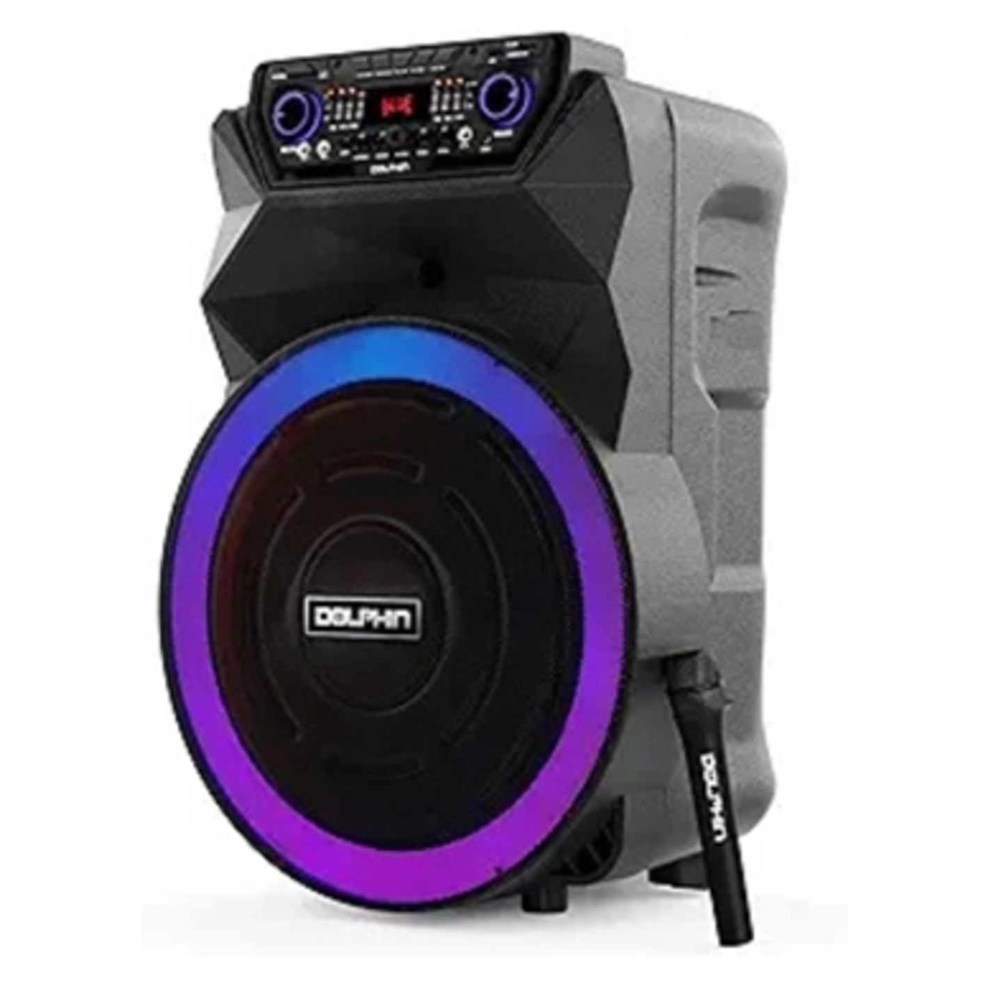 HIGH POWER PARTY SPEAKER W/ WIRELESS MIC, BLACK, 18"