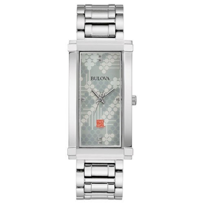 LADIES' PATTERN #106 SILVER-TONE STAINLESS STEEL RECTANGULAR WATCH, GRAY DIAL