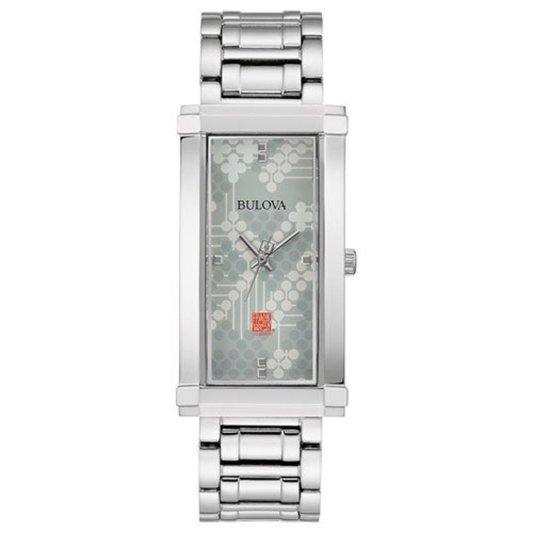 LADIES' PATTERN #106 SILVER-TONE STAINLESS STEEL RECTANGULAR WATCH, GRAY DIAL