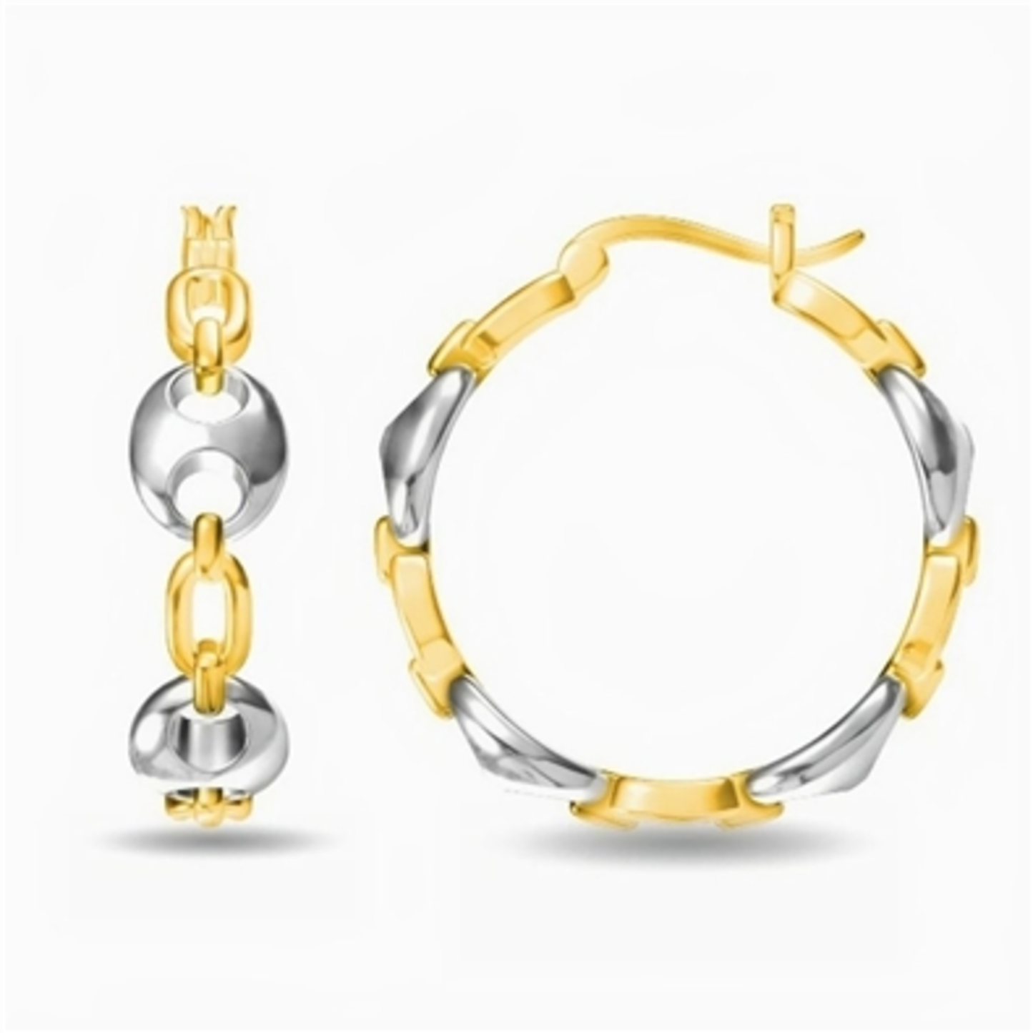TWO TONE HOOP EARRINGS, GOLD, 30MM