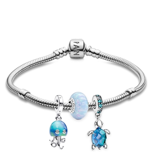 JELLYFISH AND TURTLE SEAFOAM BRACELET, 6.7"