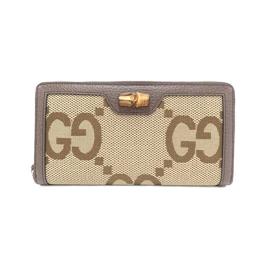 DIANA JUMBO GG CANVAS ZIP-AROUND WALLET, BROWN AND TAN
