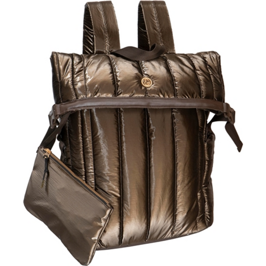METALLIC QUILTED BACKPACK, CHOCOLATE, 18"