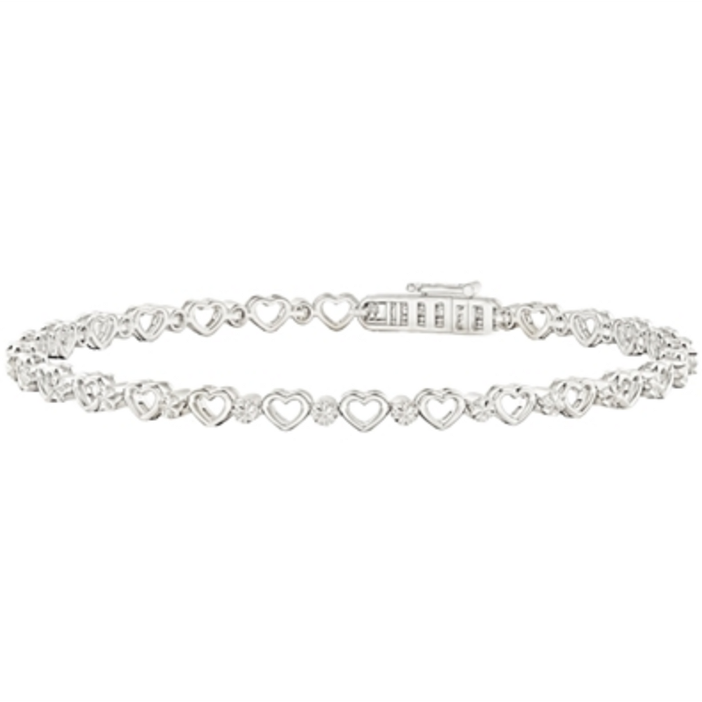 DIAMOND CUT AND HEARTS BRACELET, SILVER, 8"