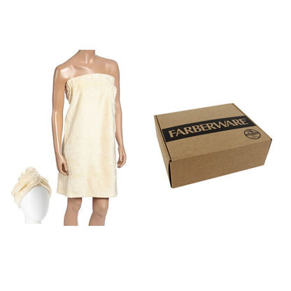 BAMBOO HAIR TURBAN WRAP SET - (CREAM)