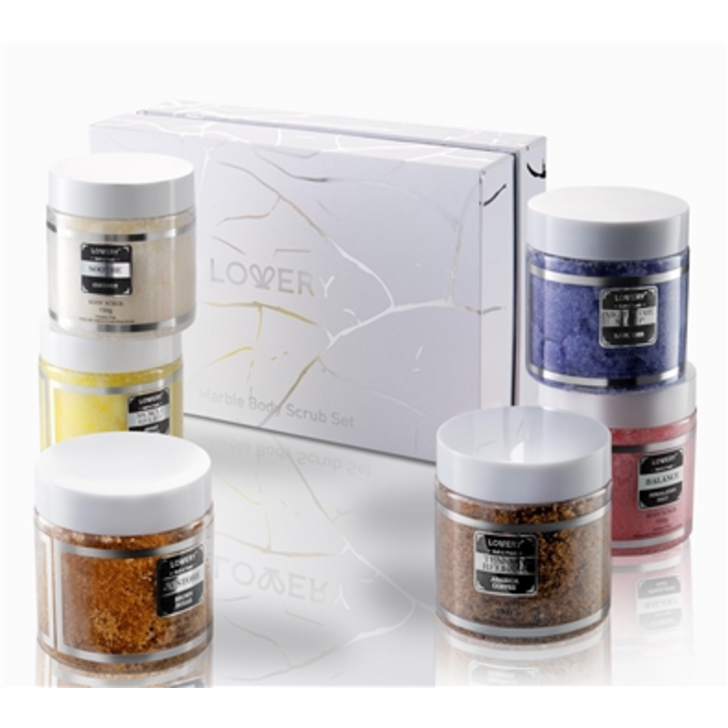 BODY SCRUB GIFT SET, SILVER, MARBLE, MULTI, 8 PIECES