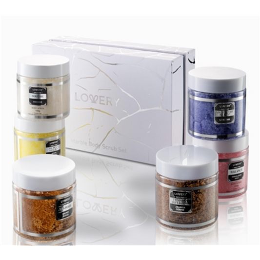 BODY SCRUB GIFT SET, SILVER, MARBLE, MULTI, 8 PIECES