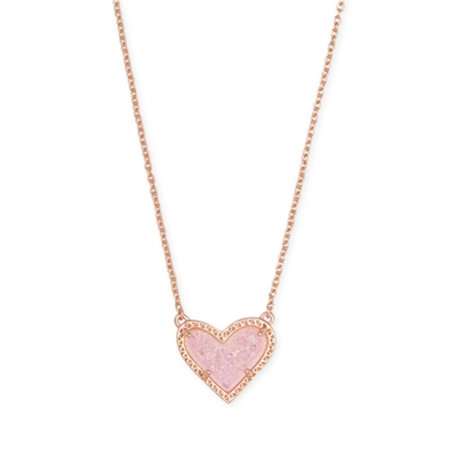 ARI HEART SHORT PENDANT NECKLACE, ROSE GOLD PINK DRUSY