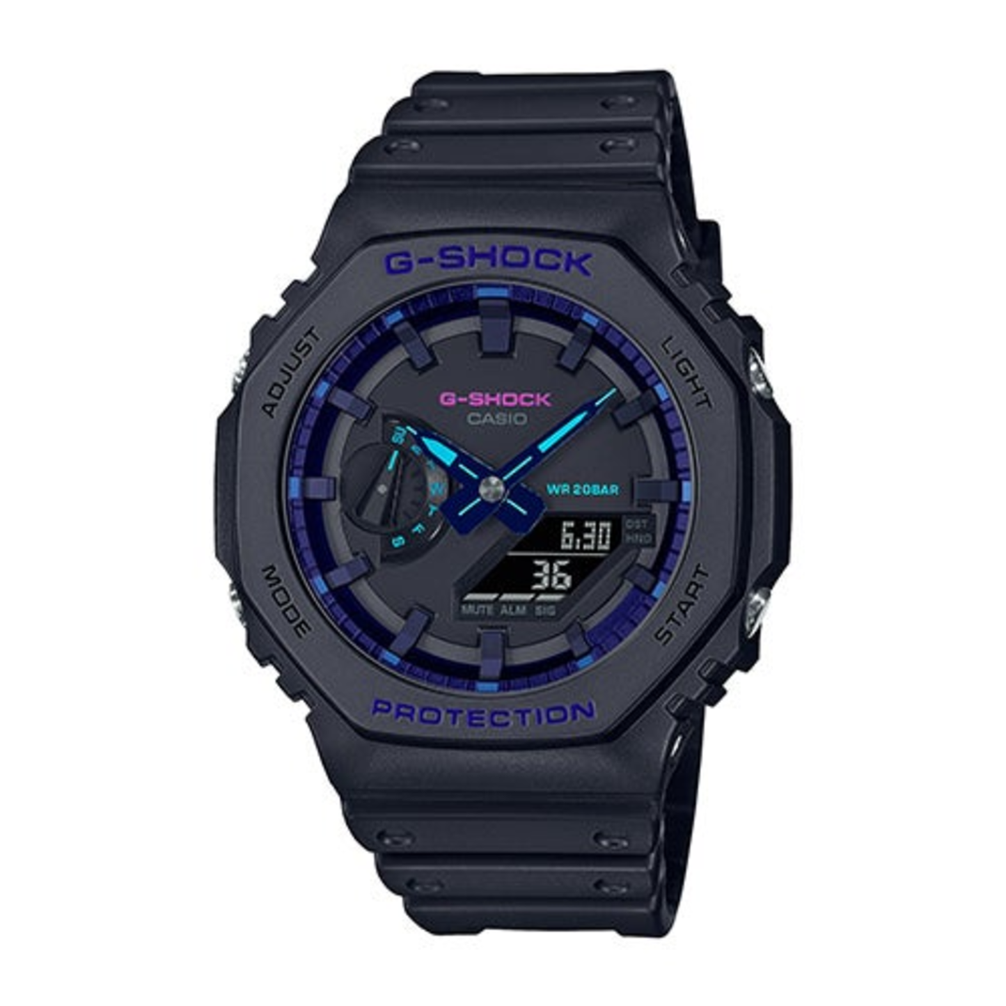 MENS G-SHOCK VIRTUAL BLACK RESIN ANALOG/DIGITAL WATCH BLUE VIOLET DIAL