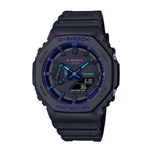 MENS G-SHOCK VIRTUAL BLACK RESIN ANALOG/DIGITAL WATCH BLUE VIOLET DIAL