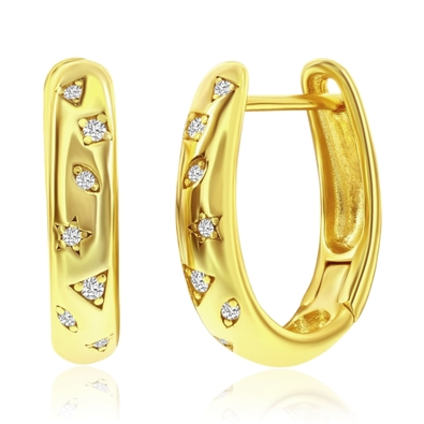 STERLING SILVER HUGGIE EARRINGS, GOLD, 16X15MM