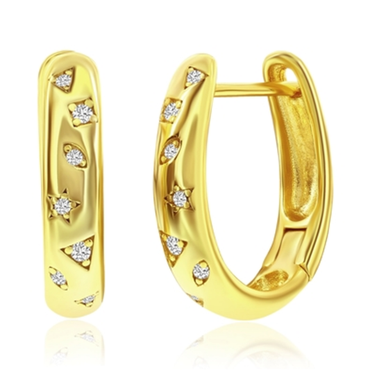STERLING SILVER HUGGIE EARRINGS, GOLD, 16X15MM