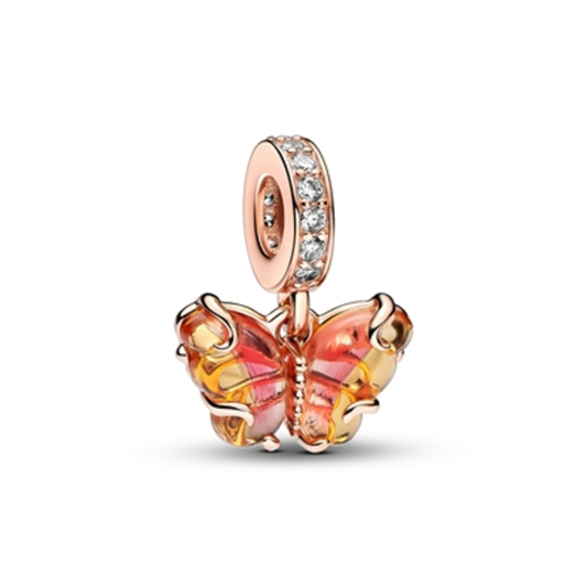 MURANO GLASS BUTTERFLY DANGLE CHARM, PINK/YELLOW