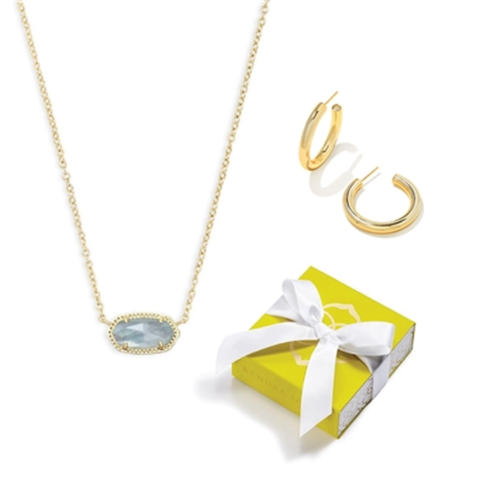 ELISA NECKLACE AND COLETTE EARRINGS SET, GOLD/LIGHT BLUE ILLUSION
