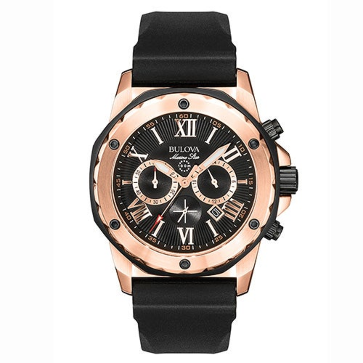 MARINE STAR MENS BLACK RUBBER BAND WATCH BLACK DIAL